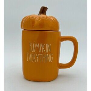 Rae Dunn “PUMPKIN EVERYTHING” Orange Mug 16oz with Pumpkin Topper Lid